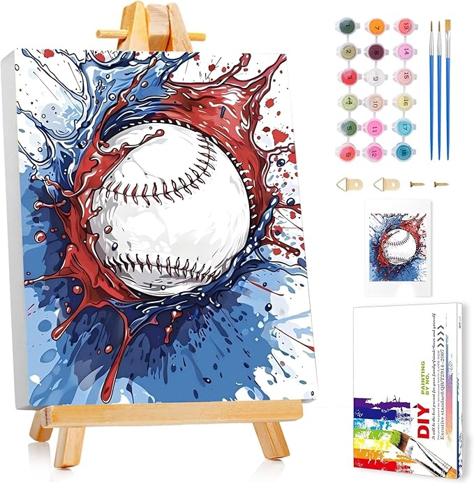 Reivworl Paint by Numbers Kit for Kids - with Frame and Easel, Baseball Paint by Number Kids Age 6-8-12 Boys Girls, Paint by Numbers for Gifts and Decor (9.5X12Inch)