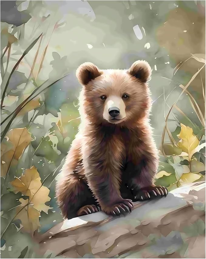 xcemhil Bear Paint by Numbers Kit for Adults, Paint by Number Animals, Bear Paint by Numbers Kit for Adults Beginner for Gift and Home Wall Decor 16x20 Inch