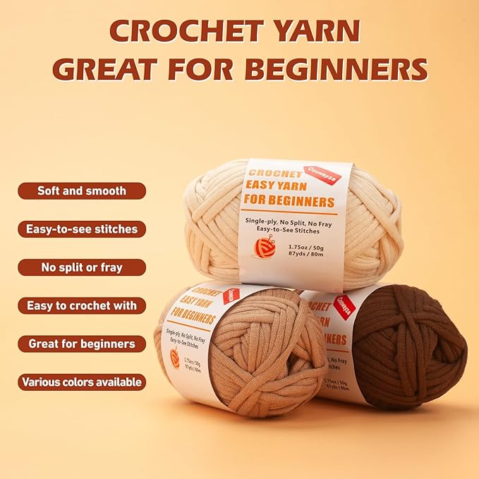 Crochet Yarn for Beginners, Cotton Yarn for Crocheting, 3 Pack×1.8 oz Amigurumi Yarns with Easy-to-See Stitches and No Split, Worsted Medium # 4 Yarn, Cotton-Nylon Blend,Thick & Soft