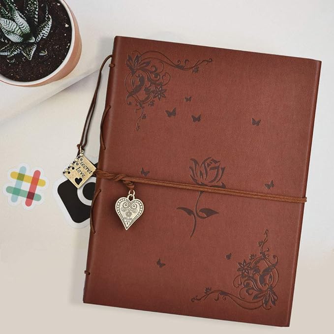 ZEEYUAN Scrapbook Album Leather Photo Album Memories DIY Scrap Book 10.8"x8.6" Large Family Photo Book Refillable 60 Pages for Anniversary Valentines Birthday Gifts Rose Brown