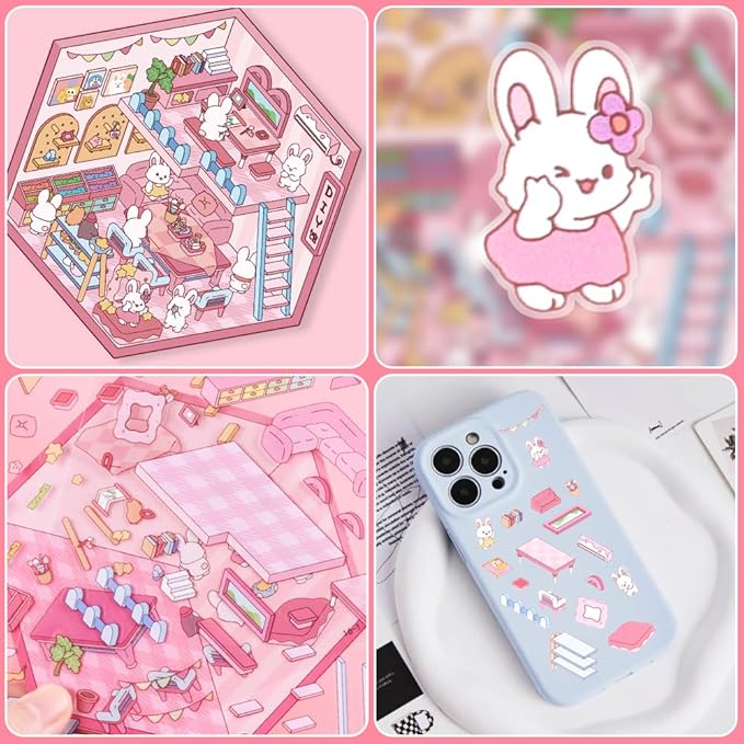 Scrapbooking Supplies Kit,DIY 3D Stickers Scene,3 Set Funny DIY Sticker Scenes,Make Your Own Cute 3D Miniature Room Scene Stickers for Adults Relief Stress Pass The Time.20-1-2
