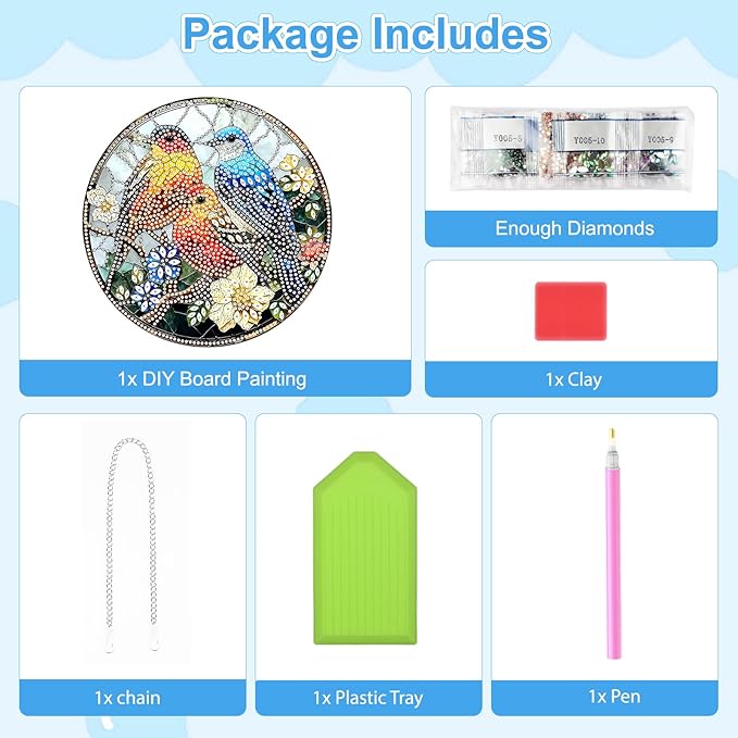 TOSTOG Diamond Art Hanging Kits for Adults, 5D Diamond Painting for Adults Window Pendant, Special Shape Diamonds DIY Bird Flower Diamond Painting Hanging Pendant Kit for Wall Decor Gift