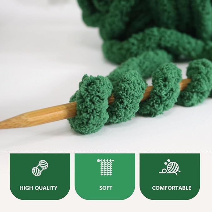 Dark Green Chunky Chenille Yarn for Crocheting/Knitting, Super Bulky Hand Blanket, Soft Plush Yarn for Carpet/Scarf/Cushion, 8 Jumbo Pack (63.76oz/197.68yd)