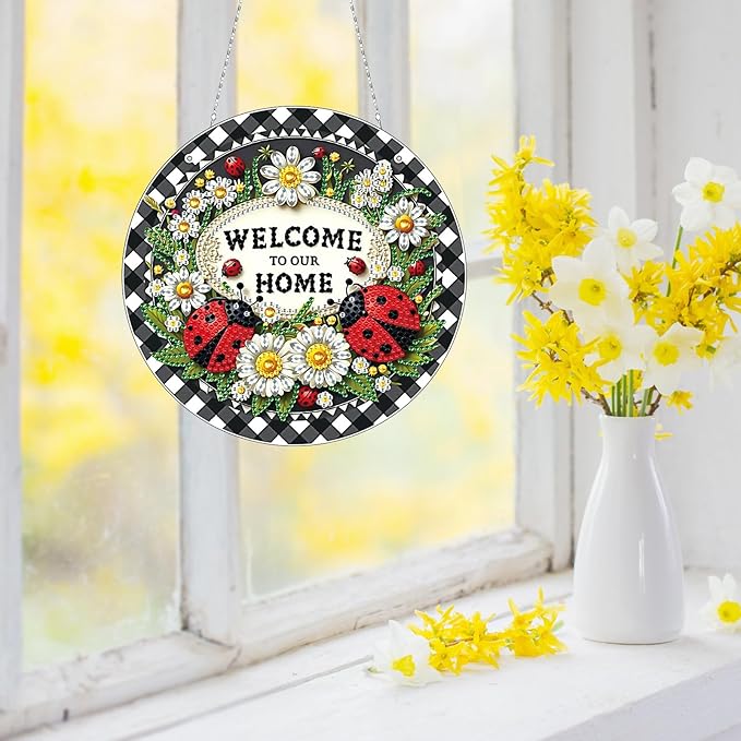 Generic DIY Hanging Diamond Pendant Special Shaped Crystal Diamond Art Painting Ornament Single Sided for Window Home Garden Wall Door Decor-Ladybird