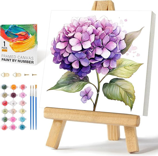 Framed Paint by Numbers Kit for Adults Beginners & Kids Ages 8-12, Flowers Acrylic Easy Paint by Number with Frame, Watercolor Paint by Number Kits on Canvas Framed (10 * 10 Inch, without Easel)