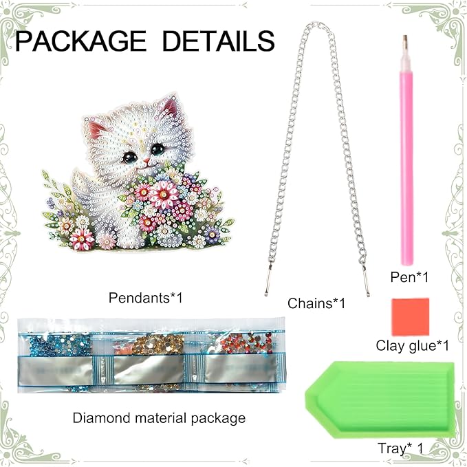 Tontut 5D DIY Diamond Art Painting Pendant kit, Flower cat Special-Shaped Hanging Crystal Window Pendant kit, Adult Gift Home Curtains, Yard Entrance Decoration