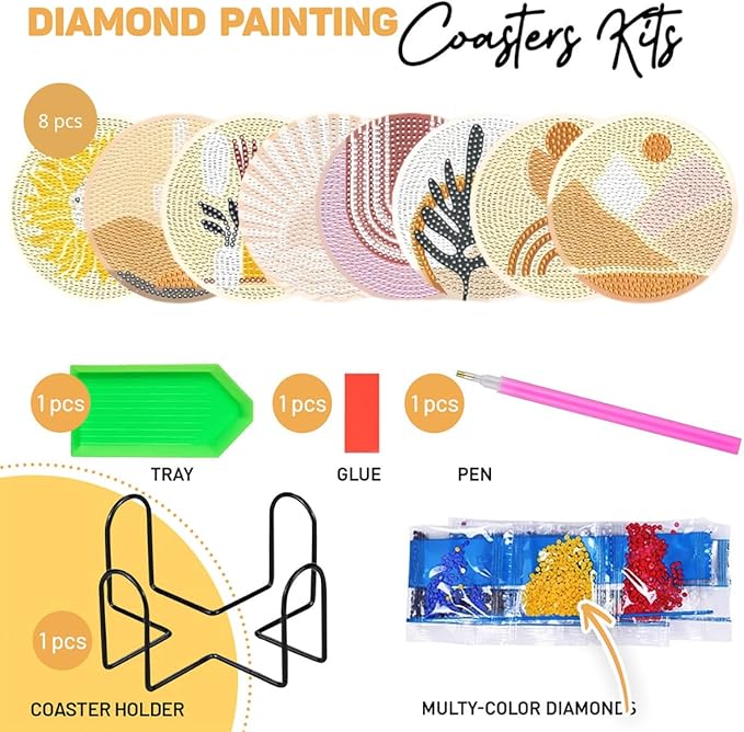 8 Pcs Bohemia Diamond Painting Kits | Diamond Painting Kits with Holder | Diamond Art Coasters for Beginners Adults - Perfect Art Craft Supplies Gift!… (Bohemia)