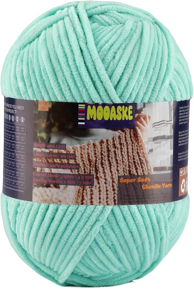 Chunky Velvet Yarn for Crocheting & Knitting, 7.05oz 262.4yd Super Soft Chenille Plush Yarn, Bulk Thick Yarns for Baby Blankets, Amigurumi, Scarves | 20 Colors (1, Aqua Green)