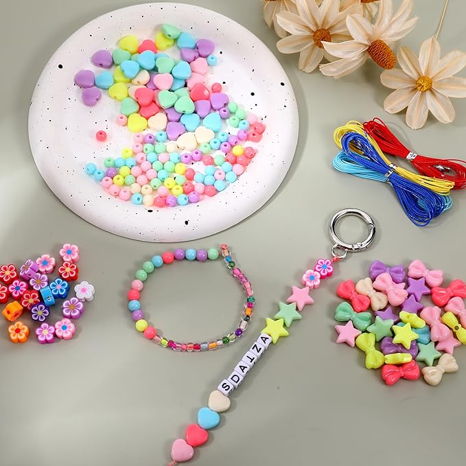 452 Pcs Keychain Making Kit Lip Gloss Bracelet Making Kit for DIY Crafts Supplies, Charms Friendship Bracelet Beads Keychain Rings Bulk, Jewelry Making Kit for Key Chain Gifts Birthday Christmas