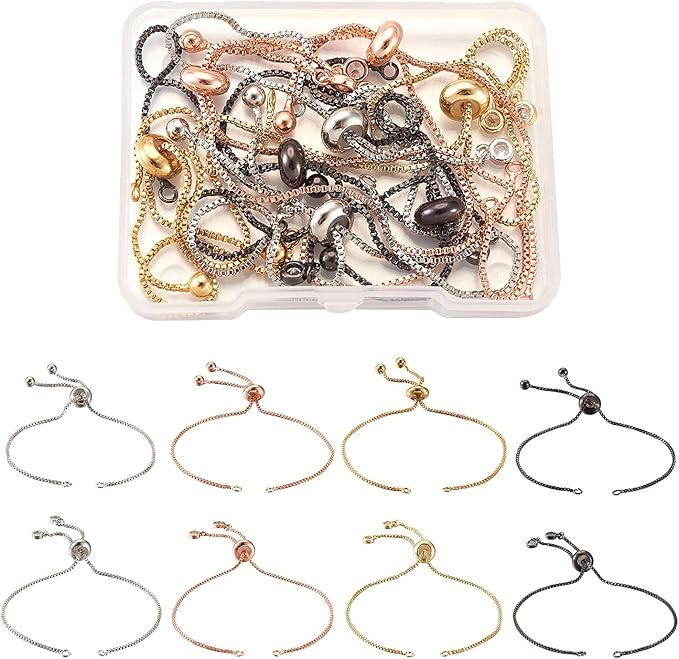 FASHEWELRY 16Pcs Adjustable Slider Bracelet with Ball Ends Slider Extender Chains with Rhinestone Ends for DIY Bracelet Jewelry Making