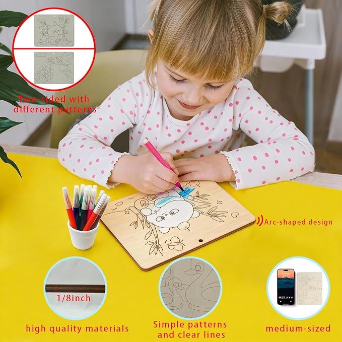10pcs Wooden Ornaments to Paint - 5.9x4.7in Unfinished Wooden Shapes with Double-Sided Designs - Safe Rounded Corners,Hang or Display with Stand - Painting Kits for Kids Ages 4-8