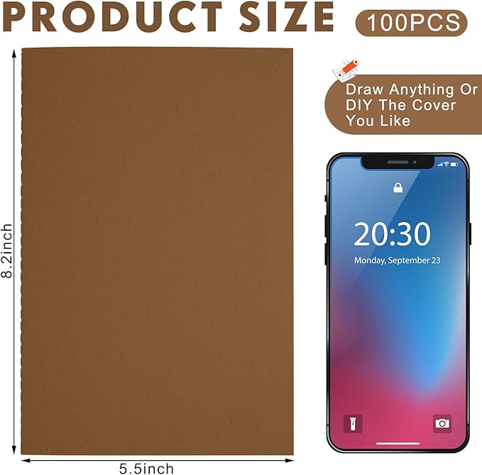 mimorou 100 pcs journals notebooks bulk - kraft softcover a5 small notebooks 5.5 inch x 8.3 inch notepads with 60 page 30 sheet for writing sketch travel office supplies(dark brown,lined)