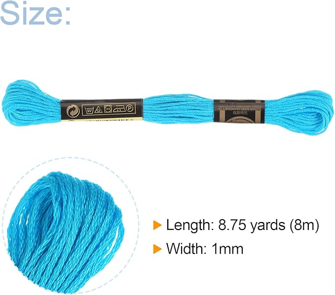HARFINGTON 12 Skeins Embroidery Floss 8m Each Egyptian Long Fiber Cotton Cross Stitch Thread 26S/2x6 for Embroidery Projects Bracelet, Clear Blue