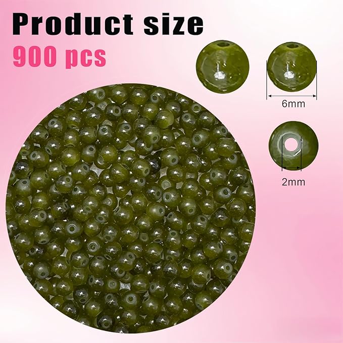 6mm Round Glass Beads for Jewelry Making, 900Pcs Glass Seed Beads for Bracelets, DIY Crafts (Olive Green)