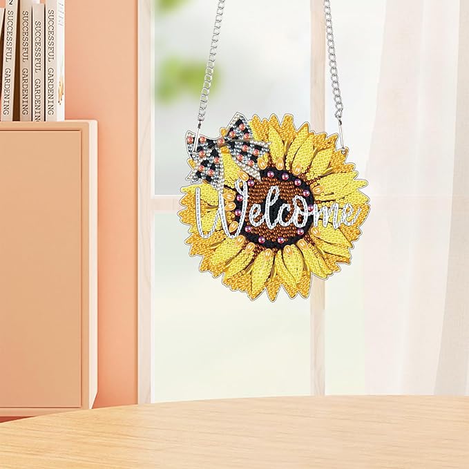 MVVMTOP 5.9x5.9inch Diamond Painting Kits Hanging Pendant DIY Sunflower Shaped Crystal Wreath Ornaments, HGJ073