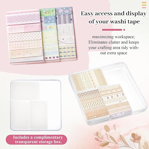 Crtiin 60 Pcs Washi Tape Cards Organizer with Storage Box –Portable Washi Tape Holder & Display Board for Scrapbooking, Journaling, DIY Crafts, Travel(Matte)