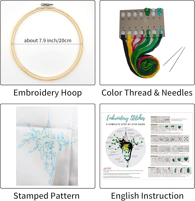 Louise Maelys Embroidery kit for Beginners,Cat Stamped Pattern Cross Stitch Kits for Adult Including Cloth,Hoop,Color Threads,Needles and Instruction