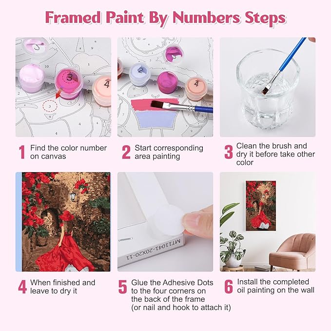 GHHKUD Red Dress Women Paint by Numbers Kits with Frame for Adults Beginners, DIY Landscape Paint by Numbers for Kids, Painting Art on Canvas Gifts Home Wall Decor 20x30cm