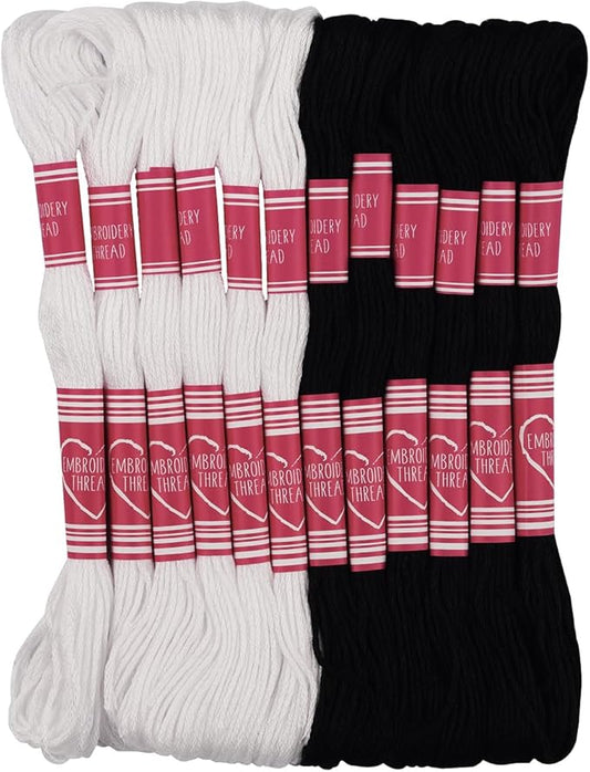 Friendship Bracelet String 12 Skeins, Embroidery Floss Cross Stitch Embroidery Thread Floss Bracelet Making Yarn, Craft Floss (Black and White)
