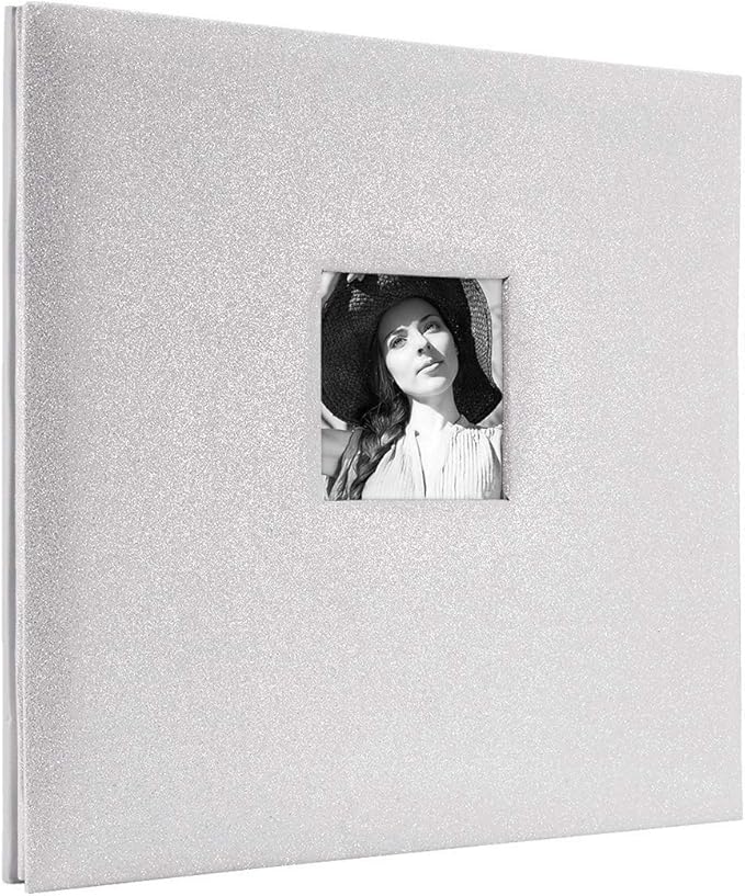 MCS Expandable 10-Page Glitter Scrapbook Album with Photo Opening Cover and 12 x 12 Inch Pages, 13.5 x 12.5 Inch, Off White