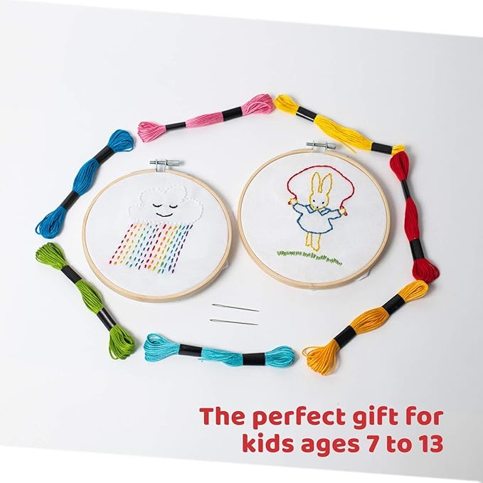 CraftLab Embroidery Kit for Kids - Beginner Sewing Kit with 10 Projects, Hoops, Thread, Patterns
