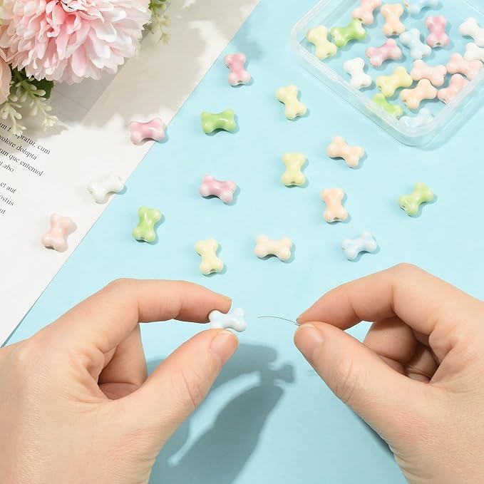 42Pcs Bone Ceramic Porcelain Beads for Jewelry Making 7 Colors Bright Glazed Handmade Spacer Beads for DIY Necklaces Earrings Bracelets Keychains Jewelry Findings Accessories