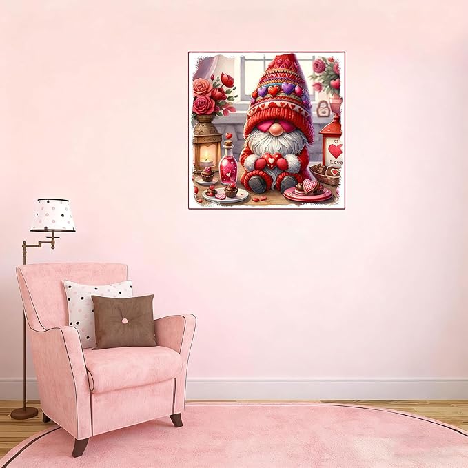 WUSARPLY Valentine's Day Diamond Painting Kits for Adults, Gnome Diamond Art Kits Full Drill Diamond Dots Paint with Diamonds Gem Arts and Crafts for Beginner Home Wall Decor