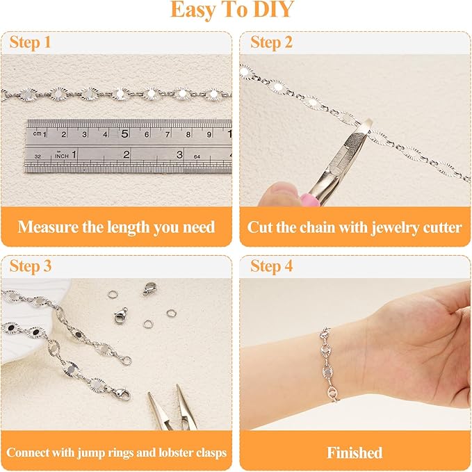 YOUBEIYEE 5 Meters Stainless Steel Chains for Jewelry Making Embossed Oval Bulk Chain Decorative Craft Chain Roll