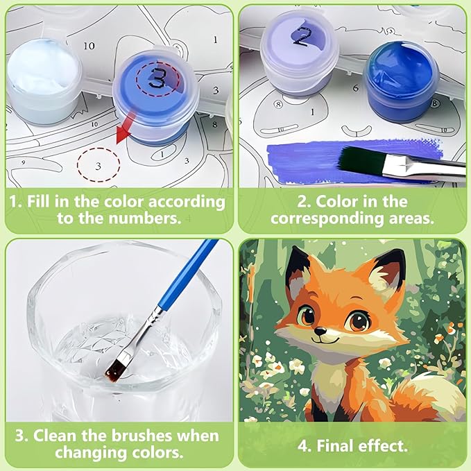 Reivworl Paint by Numbers Kit for Kids - with Frame and Easel, Fox Paint by Number Kids Age 6-8-12 Boys Girls, Paint by Numbers for Gifts and Decor (9.5X12Inch)