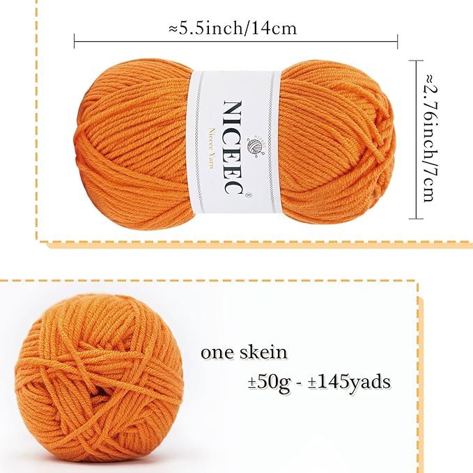 NICEEC 300g Soft Assorted Colors Yarn - Sport Weight,100% Acrylic, 4 Ply, Bonbons Yarn for Crochet & Knit, DIY Project Starter Kit for Kids or Adults(Total 870yds) - Series 8