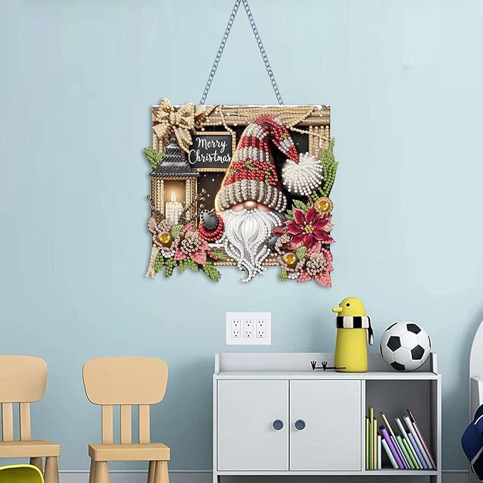 NEGEKFKX Gnome Diamond Art Hanging Pendant Kits,Christmas Special Shape Diamond Art Kits for Adults,Double Sided Hanging Acrylic Ornament Kit,Pendants Home Garden Wall Hanging Kits Hanging Ornament