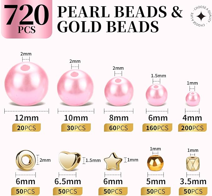leobro pearl beads for bracelets, pink beads for jewelry making, friendship bracelet kit, crafts & diy jewelry bracelet making kit