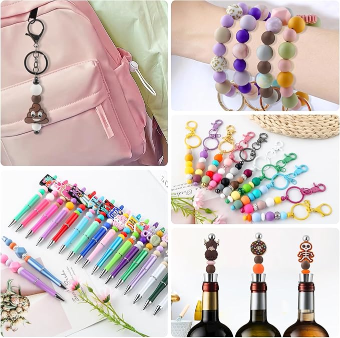 160Pcs 12mm Silicone Beads for Keychain Making Bracelet Necklace, Bulk Round Silicone Beads for Pens（Chocolate）