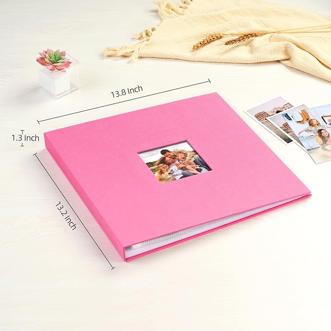 Mublalbum 12x12 Inch DIY Scrapbook Photo Album with 20 Plastic Sleeves 40 Pages Linen Cover 3 Ring Folder Binder for Wedding Baby Family and DIY Projects (Pink)