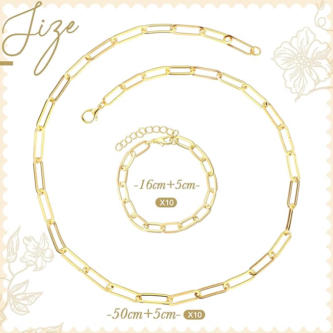 Landical 20 Pcs Charm Necklace Bracelets Making Kit Paperclip Chain Valentines DIY Jewelry Making Supplies Paperclip Link Necklaces with Lobster Clasps for Women Men Bulk Gifts(Gold,20 Inches)