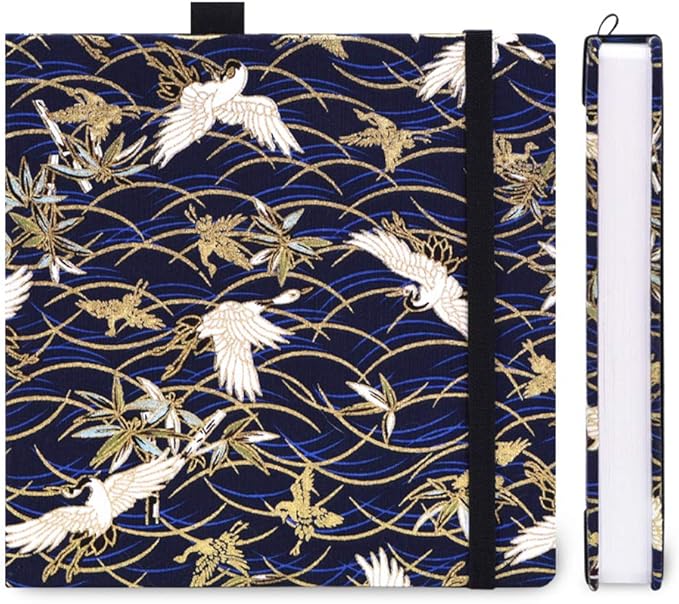 Square 8.2x 8.2 inches 165gsm Colored Pencil Paint Journal Hardbound 128pgs（64 Sheets Front Back Cold Pressed）Travel for Colored Pencil Sketch Doodles Handmade Cloth Cover Notebook Golden Crane A13
