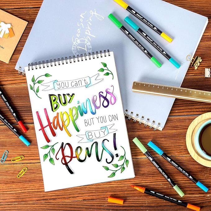 Nicecho Art Markers Dual Brush Pens for Coloring, 60 Artist Colored Marker Set, Fine and Brush Tip Pen Art Supplier for Adult Coloring Books, Bullet Journaling, Drawing