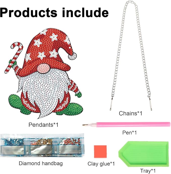 AiYuanzsh DIY 5D Christmas Diamond Art Hanging Sign, Gnome Rhinestone Pendant Kit for Holiday Wall Door Window Decor, Diamond Painting Ornament for Seasonal Home Decoration