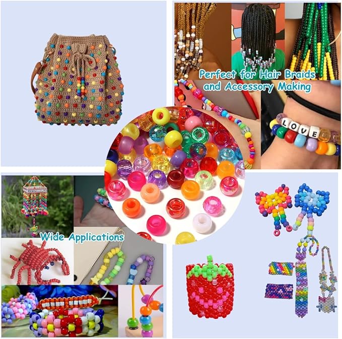 6800pcs Pony Beads in Bulk for Bracelet Making Kit, Multicolored Plastic Beads for Hair Braiding, Alphabet Beads, DIY Crafts, Kandi Friendship Charm Bracelet Keychain Making