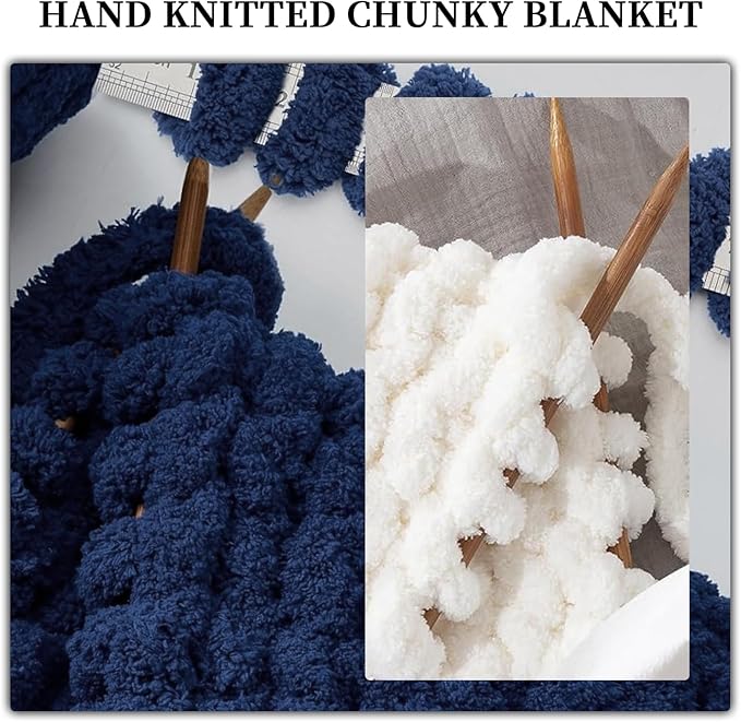 SUNTQ 8 Pack Assorted Yarn - Bulky Chenille Fluffy for Crocheting, Knitting & Arm Knitting - 4 Navy Blue, 4 White (32 yds, 8.8 oz Each)