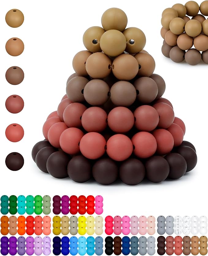 160pcs fiveizero 12mm silicone beads for keychain making, brown mixed 6 colors round silicone bead bulk for pens, rubber beads for bracelets and diy crafts