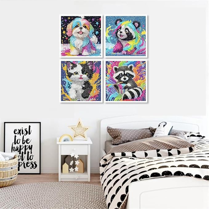 4 Pack Diamond Painting Kits for Beginners, 5D DIY Diamond Art Kit for Kid, Cute Animals Big Gem Art and Crafts, Easy Small Full Drill Painting Kits for Home Wall Decor 6" X 6"(4 Pack Adorable)