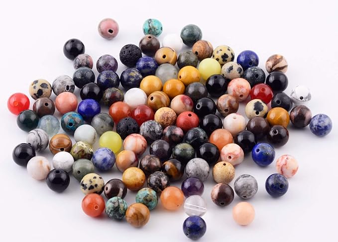 Natural Stone Beads 100pcs Round Genuine Real Stone Beading Loose Gemstones Hole Size 1mm DIY Smooth Bead for Bracelet Necklace Earrings Jewelry Making (Natural Stone Beads Multicolor, 6mm)