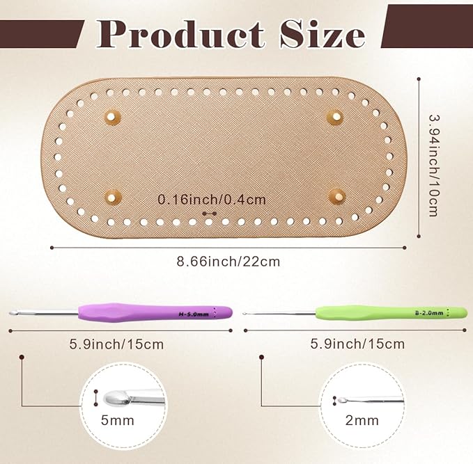 Coitak 4+8 PCS Bag Bases for Crochet with D Shape Purse Handles for Bag Making, 2 PCS Crochet Hooks, 4 Colors Leather Purse Bottoms for Crocheting DIY
