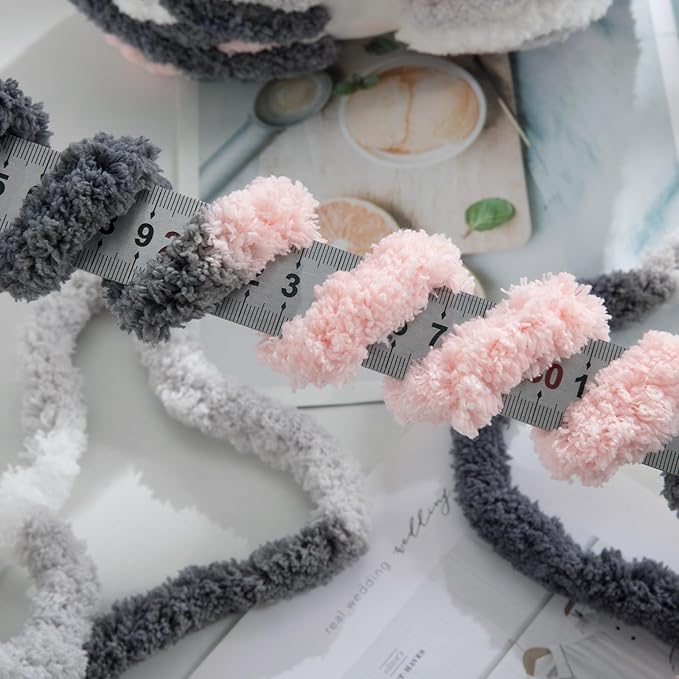 HOMBYS Chunky Tie Dye Mix Chenille Yarn for Hand Knitting, Super Bulky Jumbo Yarn for Crocheting, 3/4" Thick Soft Plush Yarn for Blankets, 8 Skein Pack (26 yds / 7.5 oz Each) Grey White Pink