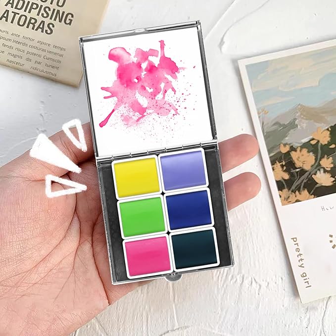 Mini Portable 6-Color Solid Watercolor Paint Set for Adults & Artists, High Tinting Strength Travel Art Kit for Beginners and Professionals, Half Pans (Each Capacity Approx 1.5ml).Macaron