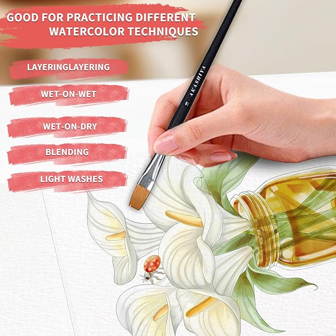 Watercoloring Book, A4 Water Coloring Book Paint Book Beginner Friendly - Watercolor Coloring Books for Adults, 12 Pre-Printed Designs on 180GSM Cold Press Paper, (Without Paint or Brushes) - Plant