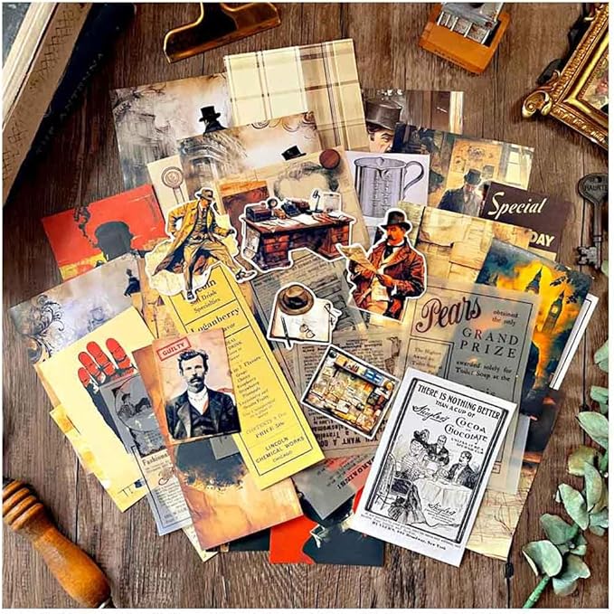 42Pcs Detective Gothic Scrapbook Paper Sheets for Junk Journal Supplies, Vintage Aesthetic Ephemera for Journaling, Decoupage, Scrapbooking, Dark Academia Wall Collage Room Decor Kit