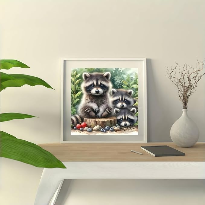 BYGFHLYW 5D Animals Diamond Painting Kits for Adults, Raccoon Family Diamond Art Kits for Adults Beginner, DIY Full Drill Diamond Dot Gem Painting for Home Wall Decor 13.78x13.78inch