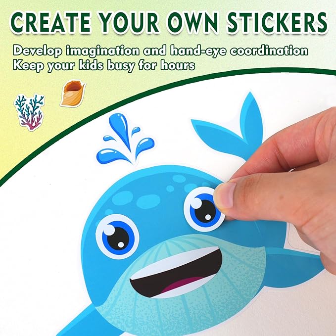 aowplc 36 pcs make-a-face sticker sheets kids party favors mix and match stickers with dinosaurs, mermaids, unicorns, horses, farm & sea animals for parties, birthdays, classroom activities & crafts